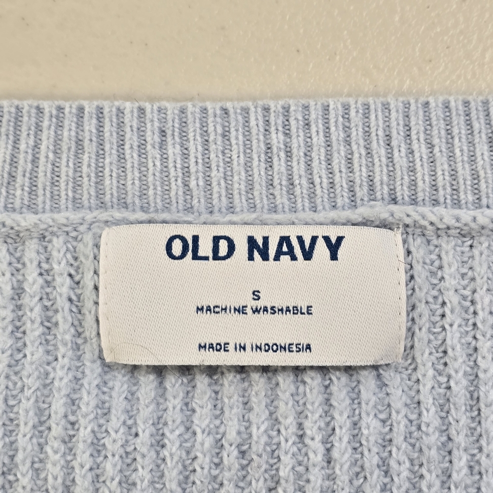 Old Navy Sweater Pullover Women S Small Blue V-Neck Knit Long Sleeve Cotton - Picture 11 of 14